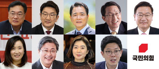The members of the People Power Party’s new nine-member emergency steering committee launched Tuesday. From top left: Chung Jin-suk, Kweon Seong-dong, Sung Il-jong, Kim Sang-hoon and Jeong Jeom-sig. From bottom left: Jun Joo-hyae, Kim Jong-hyuk, Kim Haeng and Kim Byung-min. [NEWS1]