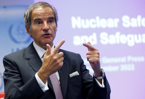 International Atomic Energy Agency (IAEA) Director General Rafael Grossi addresses a news conference during an IAEA Board of Governors meeting in Vienna, Austria on Tuesday. [REUTERS]