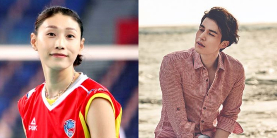 Volleyball star Kim Yeon-koung, left, and actor Lee Dong-wook [SCREEN CAPTURE]