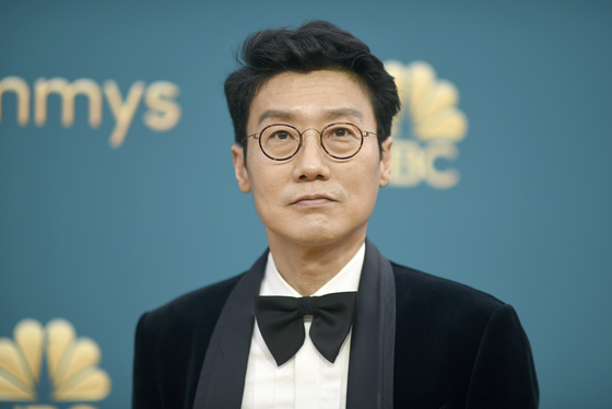 Hwang Dong-hyuk poses for the camera at the 74th Primetime Emmy Awards on Monday at the Microsoft Theater in Los Angeles. [AP/YONHAP]