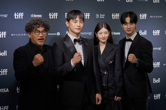 From left, director Kim Hong-sun and actors Seo In-guk, Jeong So-min and Jang Dong-yoon at the Toronto International Film Festival in September. [CONTENTS ON]   