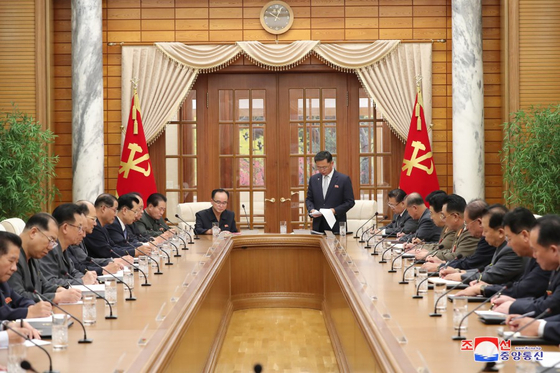 The political bureau of the central committee of North Korea's Workers' Party holds a meeting in Pyongyang on Saturday. [YONHAP]