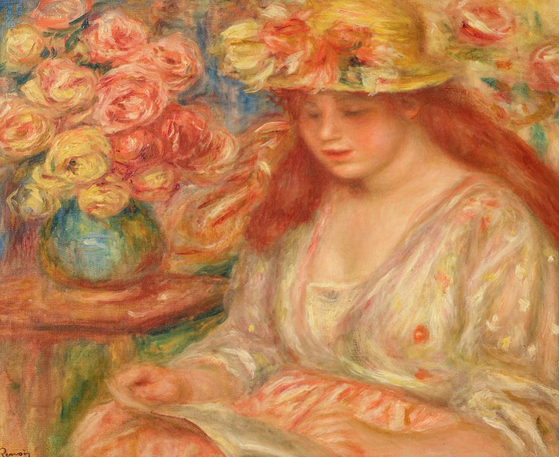 "Andrée in Yellow Turban and Red Skirt (Reading)" (1917-18) by Pierre-Auguste Renoir (1841-1919)