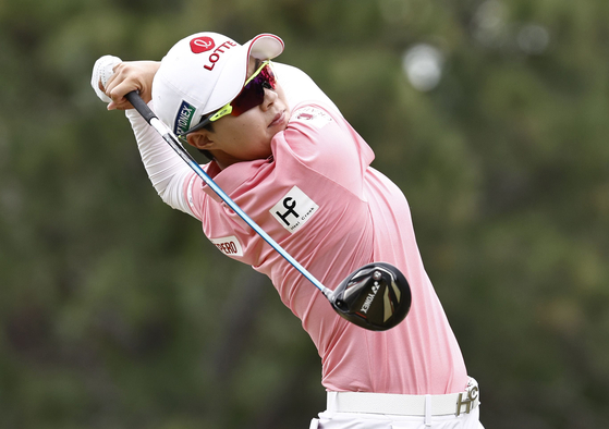Kim Hyo-joo plays her tee shot on the 15th hole during the second round of the 77th U.S. Women's Open at Pine Needles Lodge and Golf Club on June 03 in Southern Pines, North Carolina. [AFP/YONHAP]