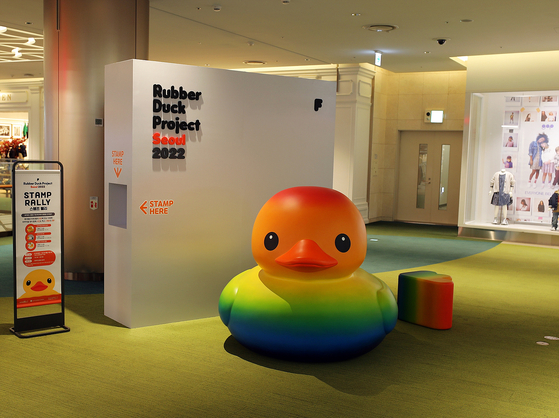 A rainbow rubber duck inside the Lotte World Mall [LOTTE]