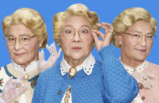 From left, actors Im Chang-jung, Chung Sung-hwa and Yang Joon-mo as Euphegenia Doubtfire in the poster of the Korean production of the musical ″Mrs. Doubtfire″ [SEM COMPANY]