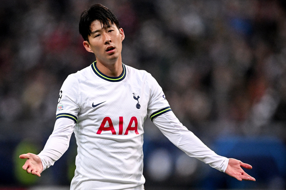 Tottenham Hotspur's Son Heung-min reacts during a UEFA Champions League Group D match against Eintracht Frankfurt in Frankfurt, Germany on Tuesday.  [EPA/YONHAP]