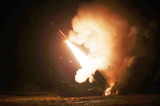 U.S.-made Army Tactical Missile System (Atacms) surface-to-surface missiles are fired during a joint South Korea-U.S. drill early Wednesday morning. [JOINT CHIEFS OF STAFF]