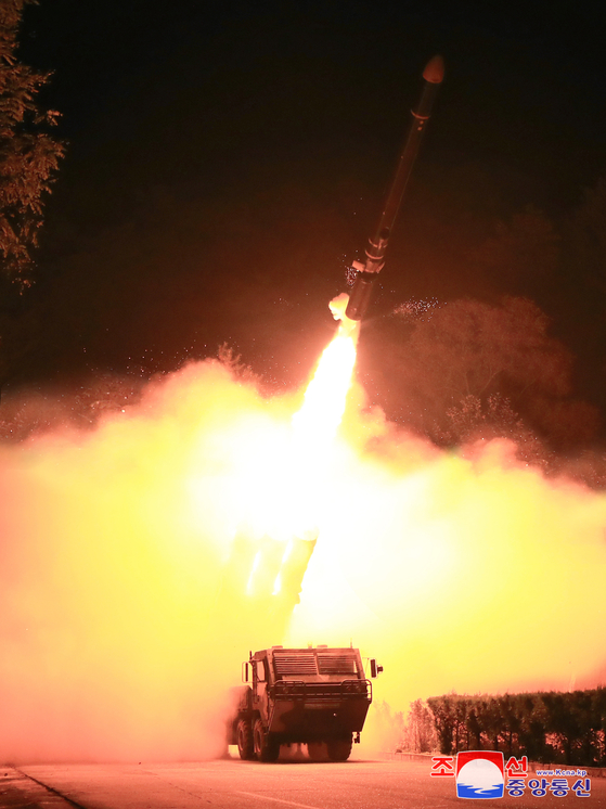 A long-range cruise missile is fired in this photo released by the Korean Central News Agency, North Korea's state media. [YONHAP]
