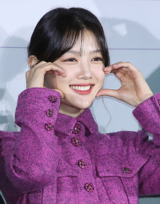 Actor Kim Yoo-jung poses at a local press event for upcoming Netflix film "20th Century Girl" in Yongsan I'Park Mall branch of CGV in central Seoul on Wednesday. [NEWS1] 