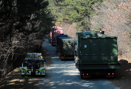 Equipment are transported to a site for the installation of the Green Pine Radar system in Busan, 390 kilometers south of Seoul, on Dec. 7, 2021. [YONHAP]