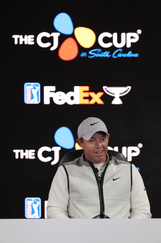 Rory McIlroy of Northern Ireland talks at a press conference prior to the start of the CJ Cup at Congaree Golf Club on Wednesday in Ridgeland, South Carolina. [GETTY IMAGES]