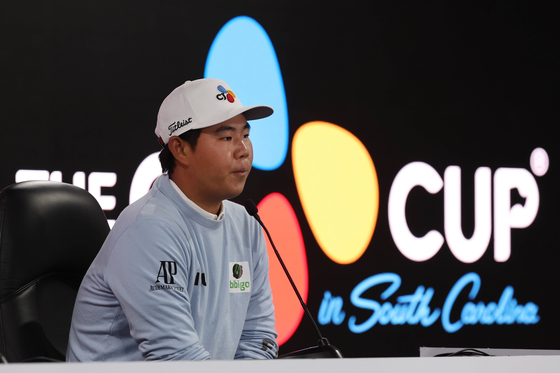 Kim Joo-hyung talks during a press conference prior to the start of the CJ Cup at Congaree Golf Club on Wednesday in Ridgeland, South Carolina.  [GETTY IMAGES]