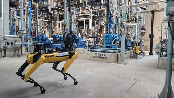 Boston Dynamics' Spot robot is deployed for a test operation at SK Innovation's oil refinery in Ulsan. [SK INNOVATION]