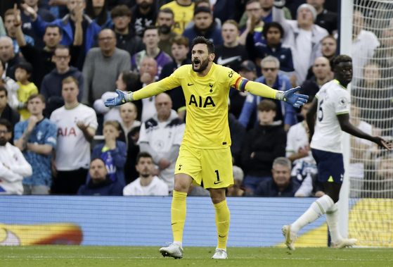 Tottenham Hotspur's Hugo Lloris reacts after conceding a goal during a Premier League against Newcastle United at Tottenham Hotspur Stadium in London on Sunday.  [EPA/YONHAP]