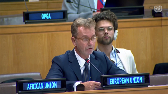 A European Union representative to the UN speaks during the Third Committee meeting at the UN General Assembly's 77th session on Monday in New York. [SCREEN CAPTURE] 