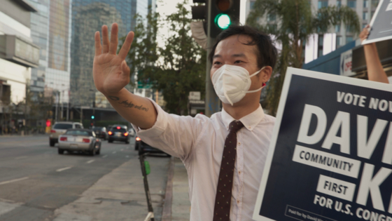 A scene from the documentary "Chosen" shows David Kim in the streets of Los Angeles as he runs for Congress in 2020, representing the people of district 34 in Los Angeles. [CONNECT PICTURES]