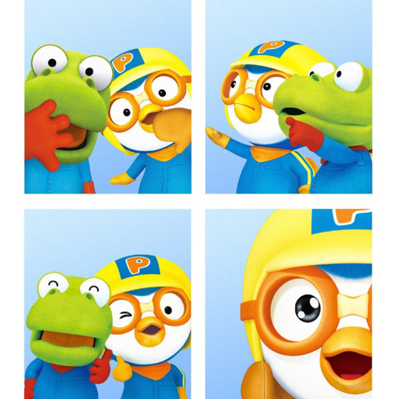Pororo, Korea's beloved animated penguin, shows its Life Four Cuts poses on social media along with dinosaur character Crong. [SCREEN CAPTURE]