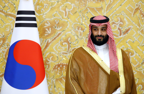 Saudi Arabian Crown Prince Mohammed bin Salman at the Blue House during his visit to Seoul in June 2019 [YONHAP]
