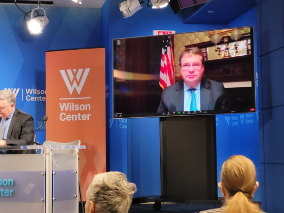 Edgard Kagan, senior director for East Asia and Oceania at the U.S. National Security Council, speaks at a forum hosted by the Woodrow Wilson Center in Washington D.C. on Tuesday. [YONHAP] 