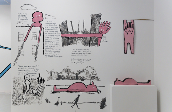 "Live drawing" (2022), which are wall scribbles by Jullien in the exhibition [JEAN JULLIEN]