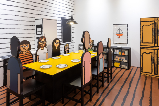 An installation view of the "Then, There" exhibition. This one is about family, a recurring topic Jullien takes on in his works. [JEAN JULLIEN]