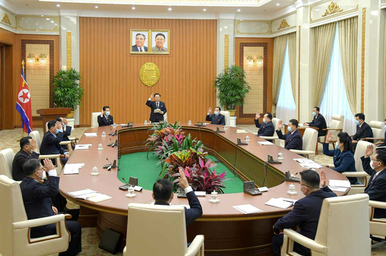 Members of the standing committee of the Supreme People's Assembly (SPA) convene a plenary meeting in Pyongyang on Tuesday. [YONHAP]