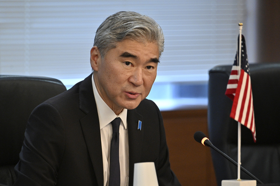 U.S. Special Representative for North Korea Sung Kim speaks during the Japan-U.S.-South Korea Trilateral Meeting on North Korea at the Foreign Ministry in Tokyo, Japan, on Sept. 7. [YONHAP]