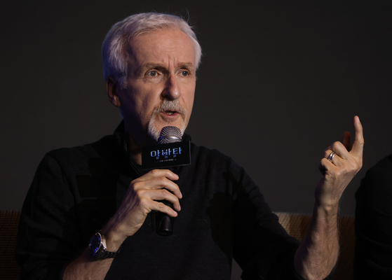 James Cameron answers questions from the press at a local press event for his film "Avatar: The Way of Water" at Conrad Hotel in western Seoul on Friday. [YONHAP]