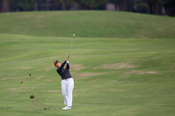 Joo Soo-bin hits a shot from the fairway during the sixth round of the 2022 LPGA Q-Series at Highland Oaks Golf Course on Friday in Dothan Alabama. [AFP/YONHAP]