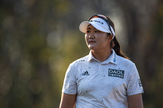 Ryu Hae-ran walks between holes during the sixth round of the 2022 LPGA Q-Series at Highland Oaks Golf Course on Friday in Dothan, Alabama.  [AFP/YONHAP]