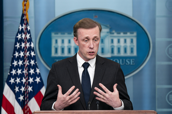 U.S. National Security Advisor Jake Sullivan is seen speaking during a press briefing at the White House in Washington on Dec. 12. [YONHAP]