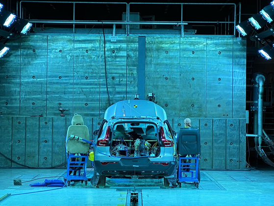 An XC40 SUV is waiting for a crash test at Volvo Cars Safety Centre in Gothenburg, Sweden, on Dec. 6. [SARAH CHEA]