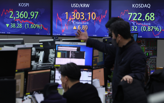 The Kospi closed down 1.60 percent on Thursday and the Kosdaq down 0.87 percent following the Federal Reserve’s 50 basis-point rate increase. [YONHAP]