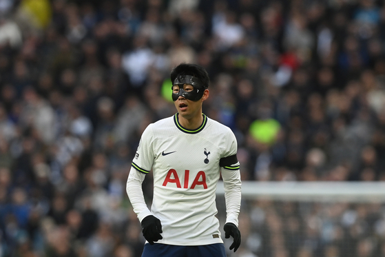 Son Heung-min in action during a game against Aston Villa at Tottenham Hotspur Stadium in London on Sunday.  [EPA/YONHAP]