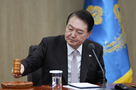 President Yoon Suk Yeol at a Cabinet meeting held at the Yongsan presidential office on Tuesday [PRESIDENTIAL OFFICE]