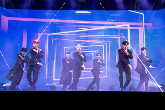SF9 performs its new lead track "Puzzle" during a showcase on Jan. 9, 2023 for its 12th EP "The Piece Of9" at the Yes24 Live Hall in Gwangjin District, eastern Seoul. [FNC ENTERTAINMENT]