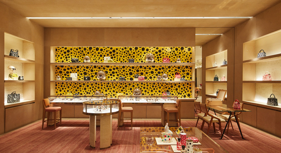 The interior view of Louis Vuitton Maison Seoul in Gangnam District, southern Seoul, which is currently presenting its latest collection made in collaboration with Japanese artist Yayoi Kusama. [LOUIS VUITTON]