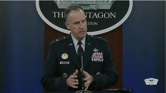 Brig. Gen. Pat Ryder, spokesperson for the U.S. Department of Defense, is seen answering questions during a daily press briefing at the Pentagon in Washington on Tuesday. [YONHAP]
