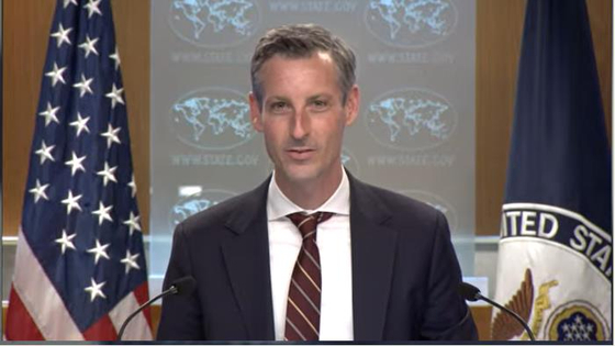 State Department Press Secretary Ned Price is seen speaking during a daily press briefing at the department in Washington on Thursday. [YONHAP]