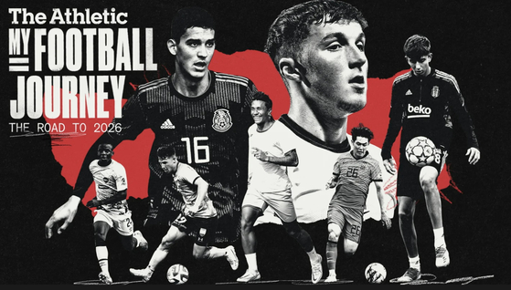 The graphic for The Athletic's "My Football Journey: The Road to 2026" features Kang Seong-jin, second from left.  [SCREEN CAPTURE]