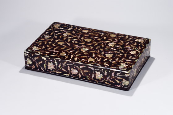 A mother-of-pearl-inlaid lacquered 'floral' stationery box and cover,  Joseon dynasty, 16th century, SUBLIME BEAUTY: Korean Ceramics from a  Private Collection, 2022