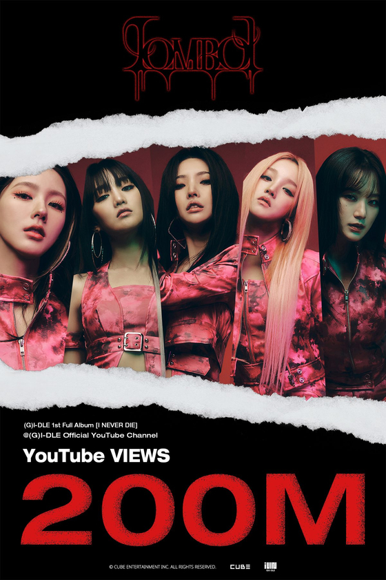 The music video for (G)I-DLE’s 2022 hit “Tomboy” reached the 200 million view milestone on YouTube on Jan. 16. [CUBE ENTERTAINMENT]