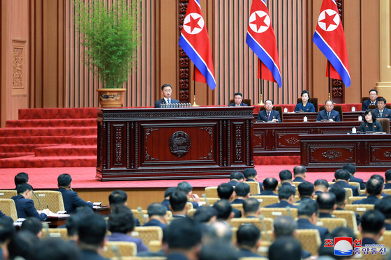 North Korea wraps up the eighth session of the 14th Supreme People's Assembly in Pyongyang on Wednesday. [KOREAN CENTRAL NEWS AGENCY]