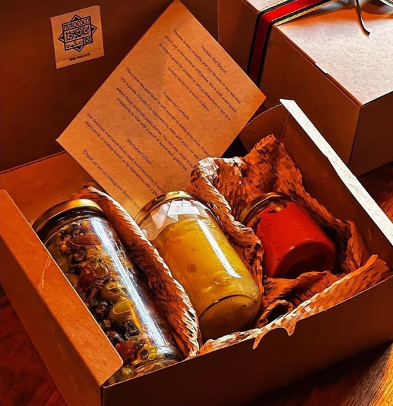 Morococo Café in Yongsan District, central Seoul is offering Lunar New Year gift packages featuring Moroccan staples: marinated olives, preserved lemons and harissa hot sauce. [MOROCOCO CAFE]