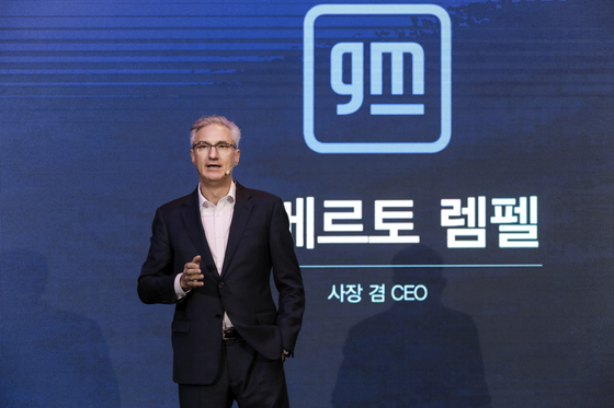 Roberto Rempel, CEO of GM Korea, speaks during a press conference detailing his business plans of the year at a hotel in Yeouido, western Seoul, on Monday. [GM KOREA]