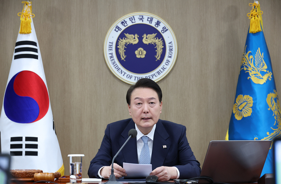 President Yoon Suk Yeol speaks during a Cabinet meeting at the presidential office in Seoul on Jan. 25, 2023. [YONHAP]