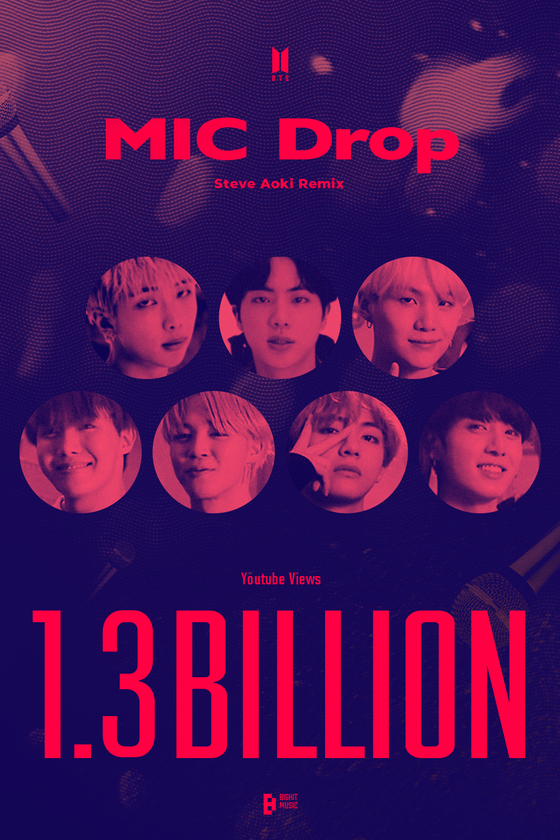 BTS’s music video for “MIC Drop (Steve Aoki Remix)” (2017) surpassed 1.3 billion views. [BIGHIT MUSIC]