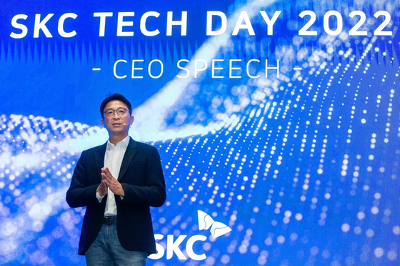 SKC CEO Park Won-cheol speaks during the SKC Tech Day event held in Gwangjin District, eastern Seoul, on Nov. 23, 2022. [SKC] 