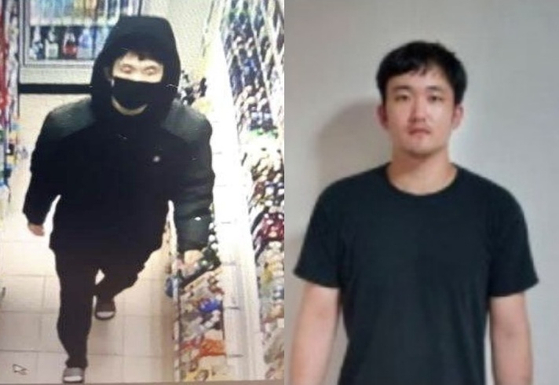 Photos of a 32-year-old suspect who fled after allegedly murdering a convenience store owner in Incheon and removing the electronic monitoring tag worn on his ankle Wednesday night. [INCHEON PROBATION OFFICE] 